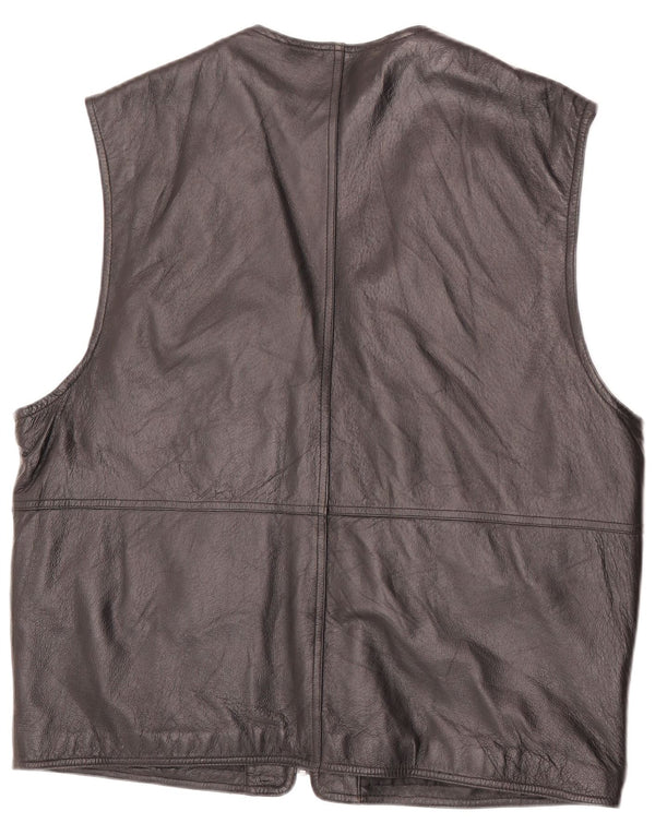 Vintage hombres cuero utilitario gilet IT 52 XL negro