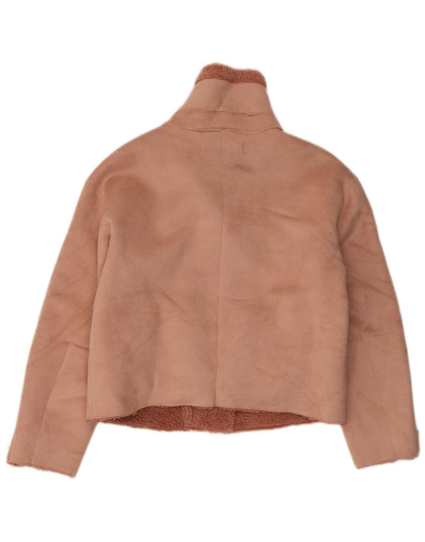 Zara Mujer Sherpa Chaqueta UK 10 Small Rosa Poliéster
