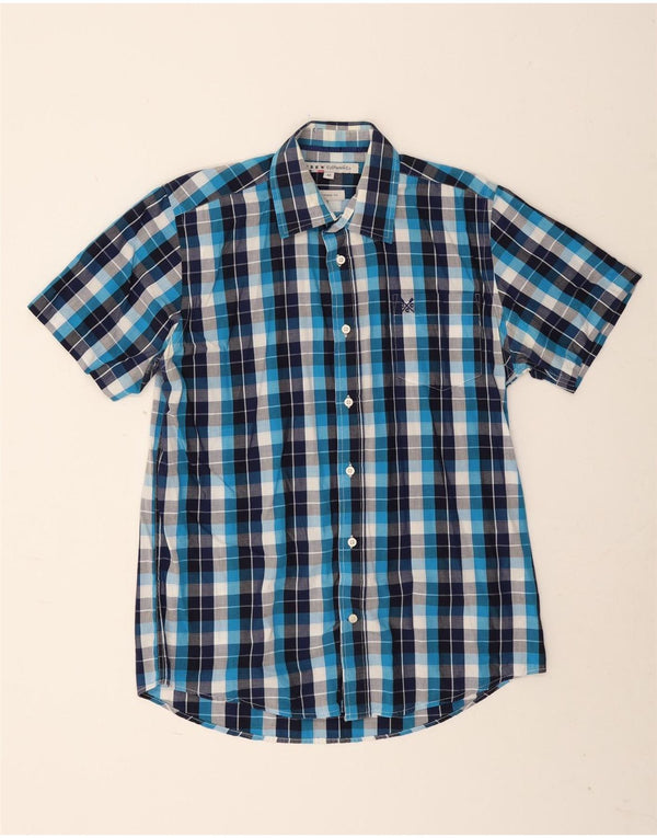 Crew Clothing Camisa de manga corta para hombre con corte clásico y cuadros en azul marino mediano
