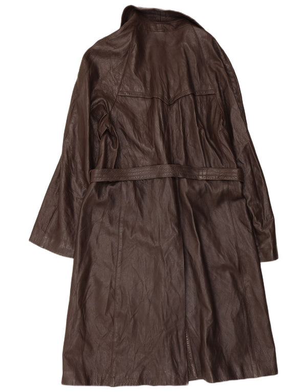 VINTAGE Abrigo de cuero de doble botonadura para mujer IT 52 2XL Cuero marrón