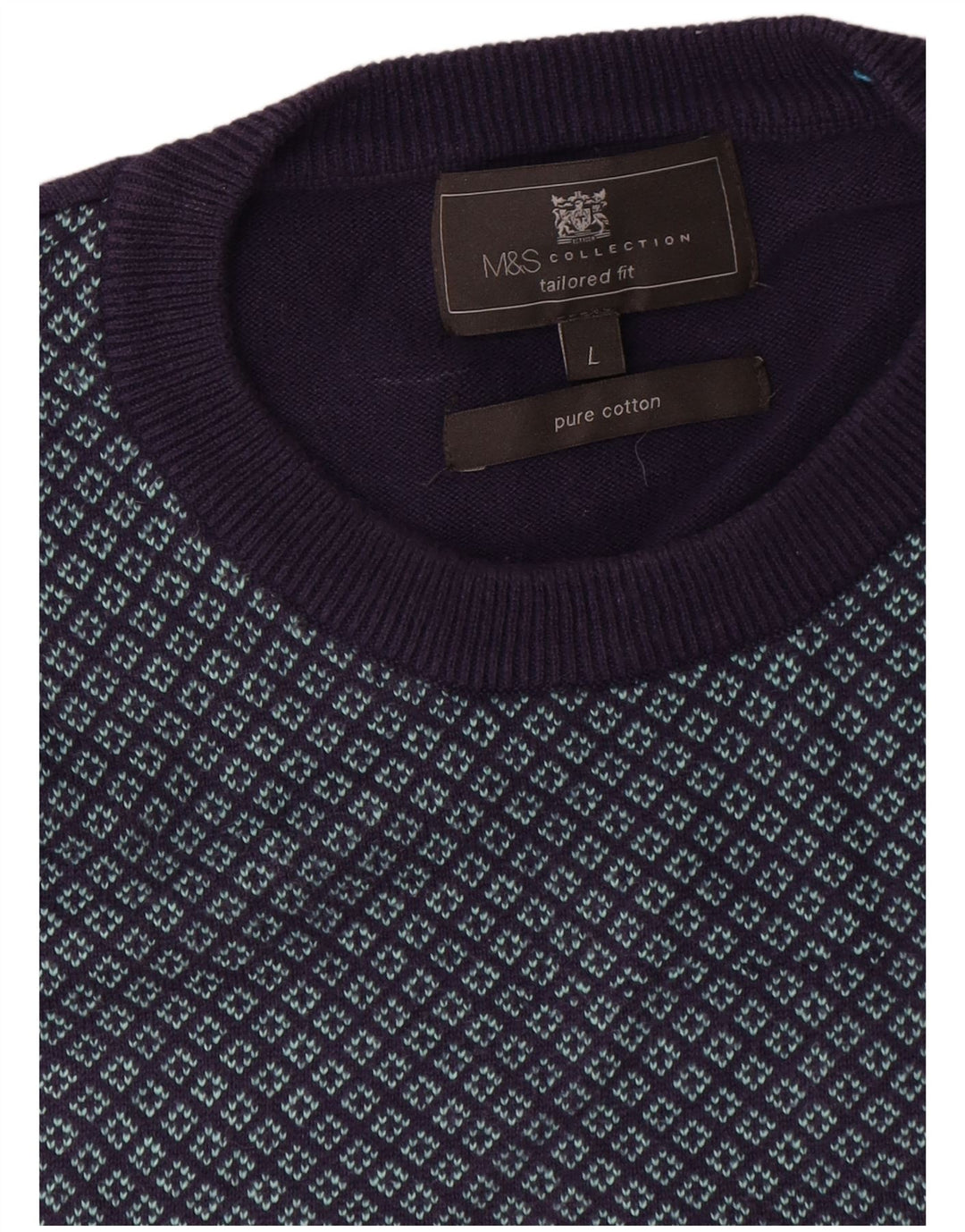 Marks & Spencer Suéter tipo jersey con cuello redondo y ajuste a medida para hombre, talla grande, azul marino