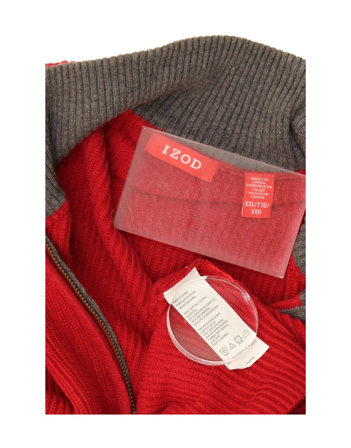 IZOD Mens Zip Neck Jumper Sweater 2XL Red Cotton Vintage Izod and Second-Hand Izod from Messina Hembry 