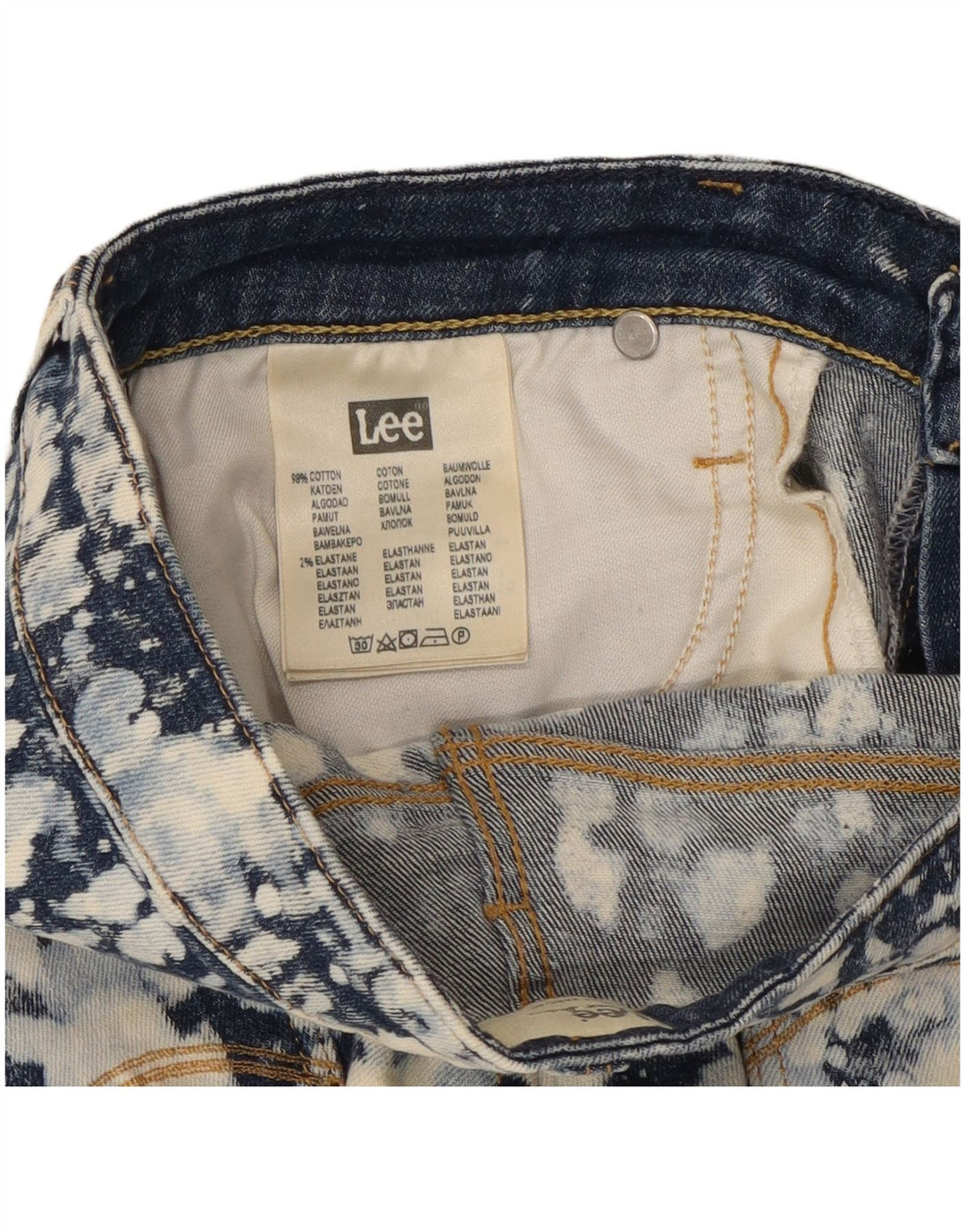 Pantalones cortos de mezclilla para mujer Lee W28 Algodón teñido anudado en azul marino mediano