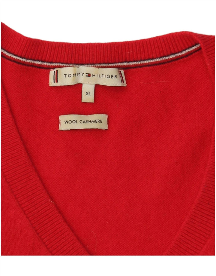 TOMMY HILFIGER Jersey con cuello en V para mujer UK 40 XL Lana roja