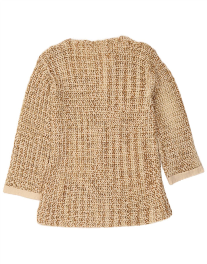 Vintage mujer botón cuello jersey suéter Reino Unido 10 pequeño beige moteado