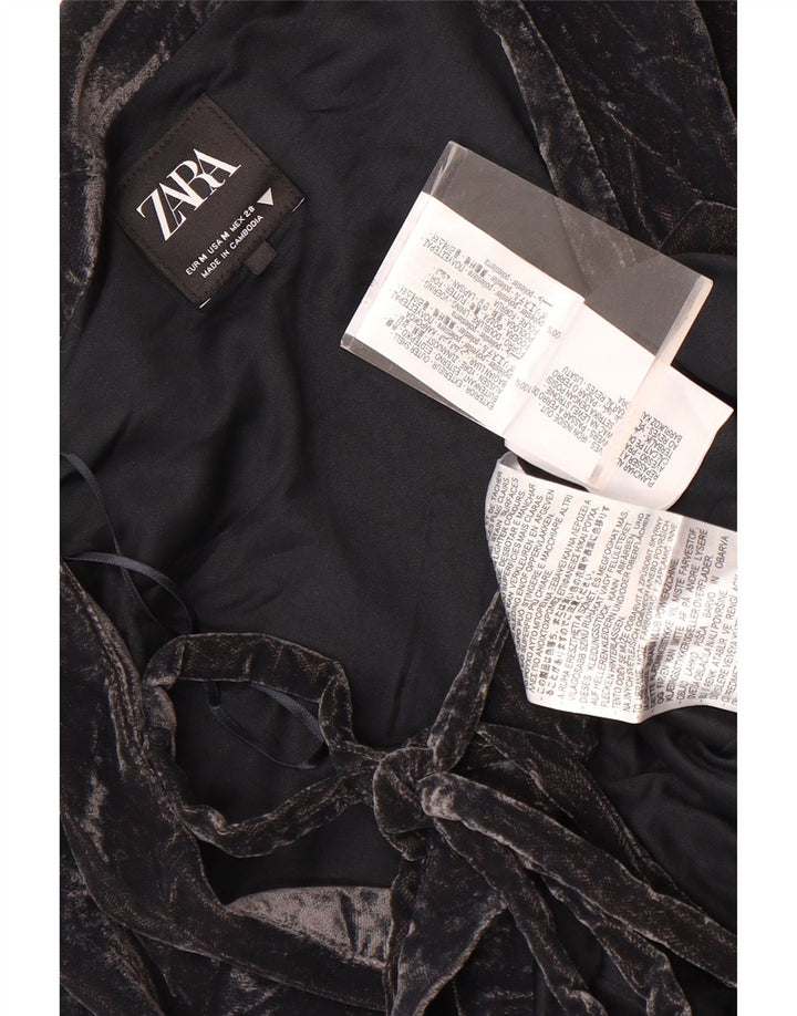 Zara Mujer Wrap Velour Cardigan Top UK 44 Medio Negro Poliéster