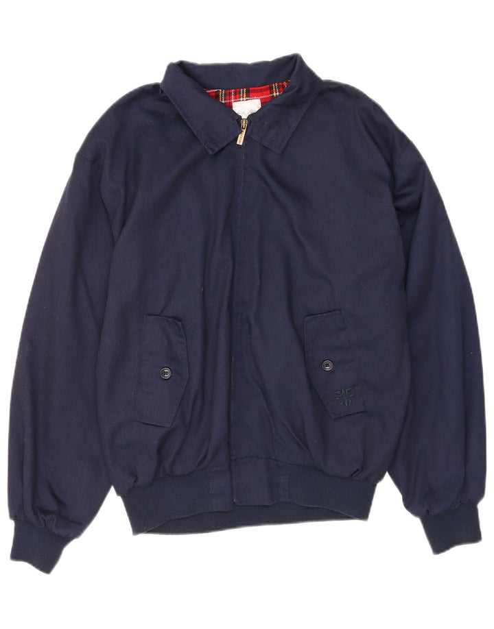 Vintage hombres bomber chaqueta Reino Unido 36 pequeño poliéster azul marino