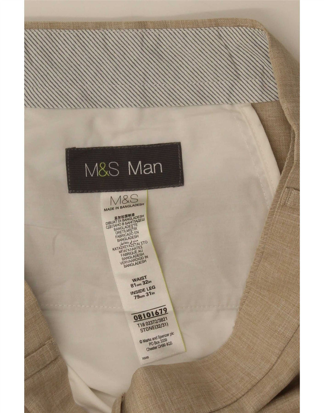 Marks & Spencer Pantalón de traje recto para hombre W32 L31 Poliéster beige