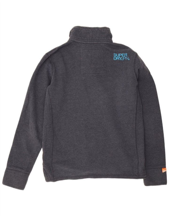 Superdry Sudadera con cuello y botones para hombre, jersey de algodón azul marino grande