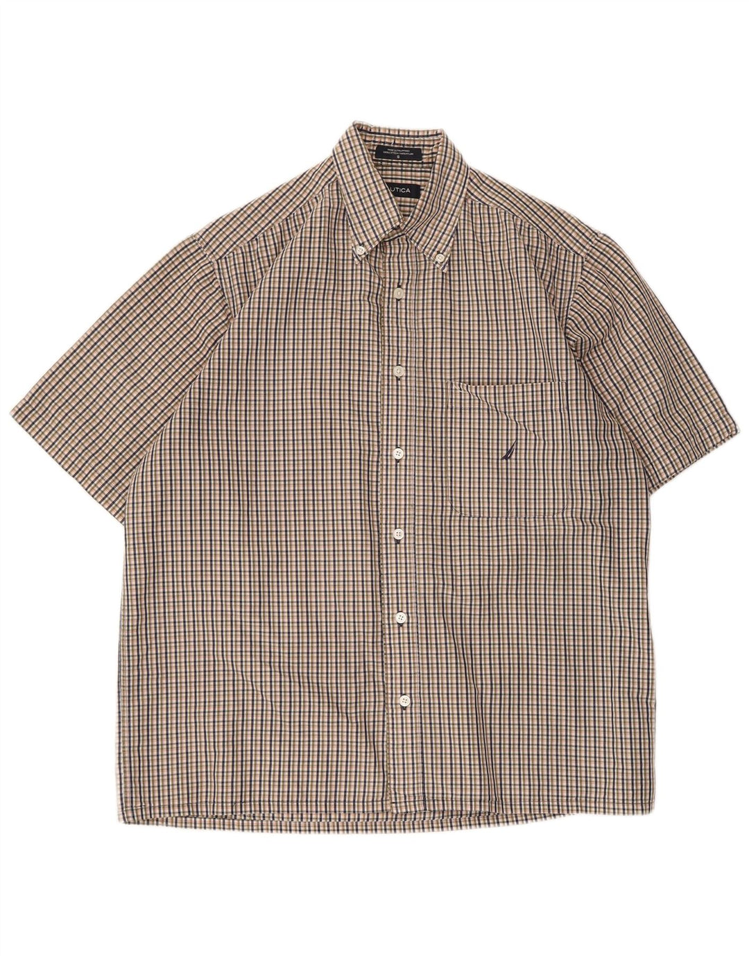 Nautica Camisa Manga Corta Hombre Small Algodón Cuadros Multicolores