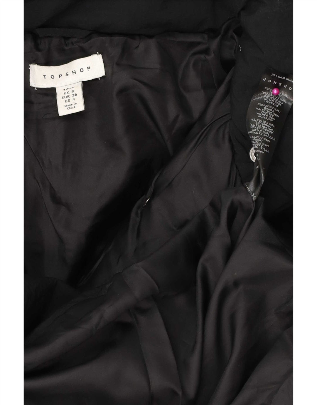 Topshop Chaqueta acolchada extragrande con capucha para mujer UK 8 Small Poliéster negro