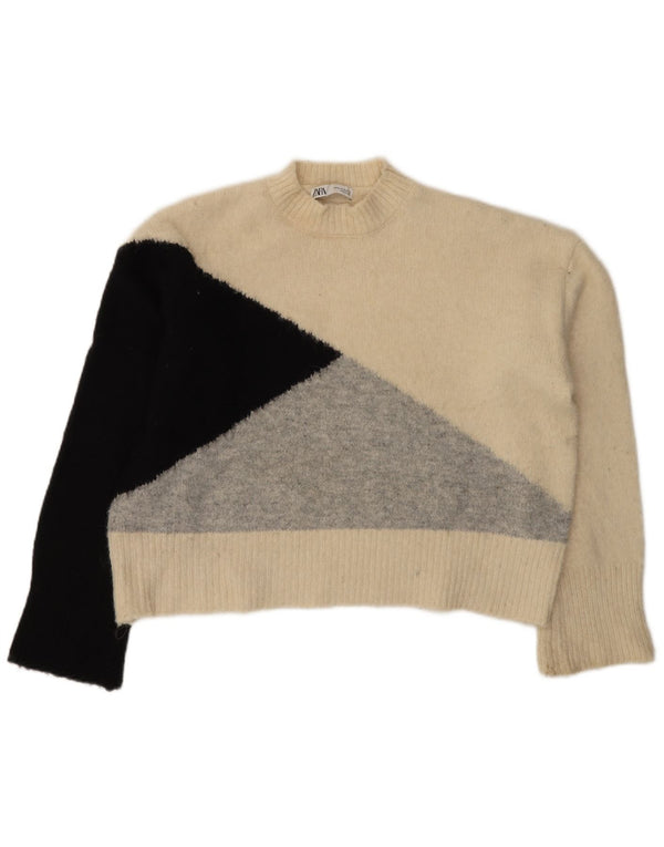 Zara Suéter tipo jersey con cuello alto para mujer, UK 40, mediano, color blanco roto