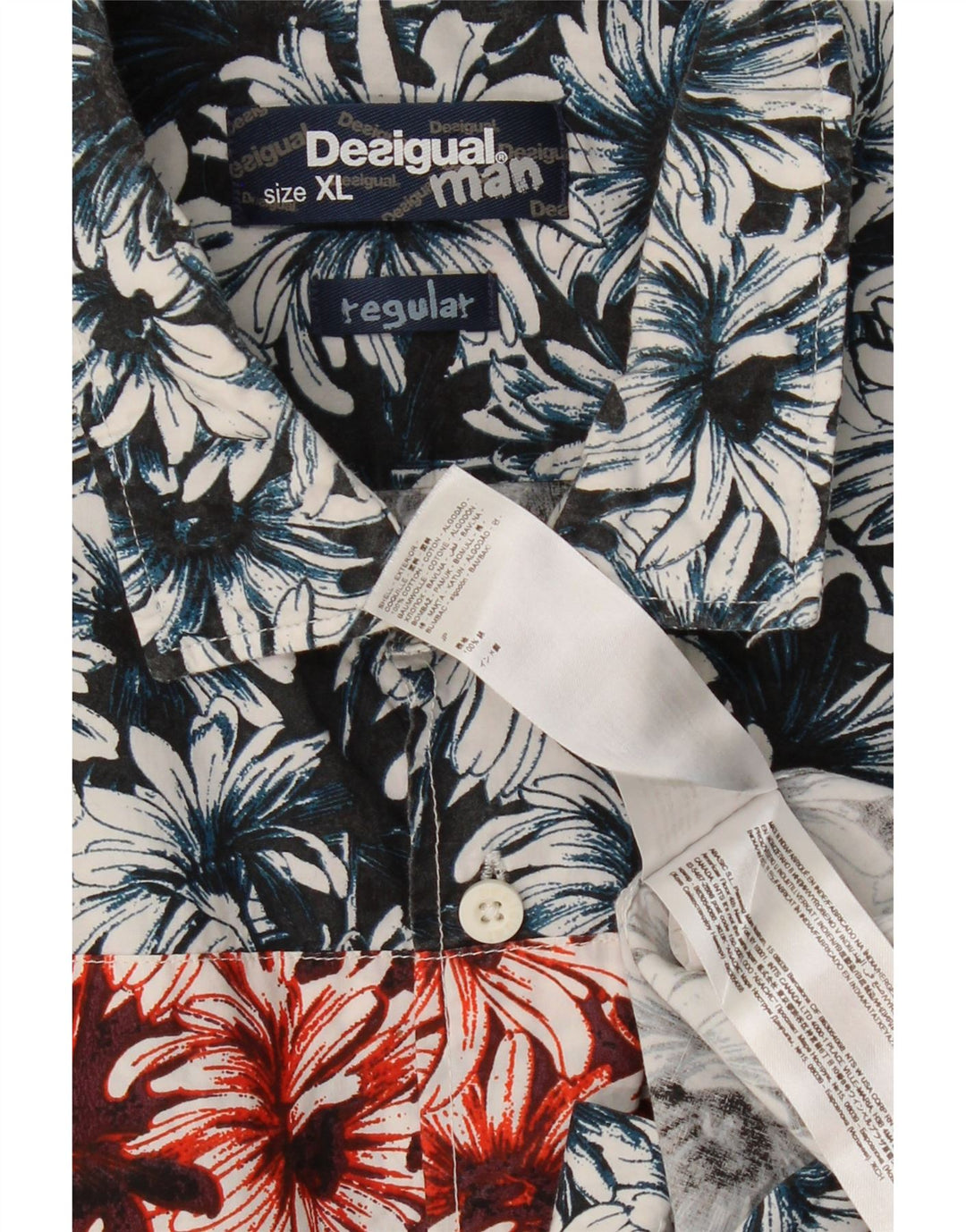 DESIGUAL Camisa Hombre XL Azul Marino Floral Algodón