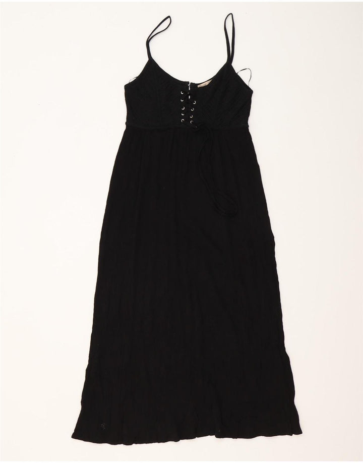 Zara Mujer Maxi Vestido De Verano UK 12 Mediano Negro Algodón
