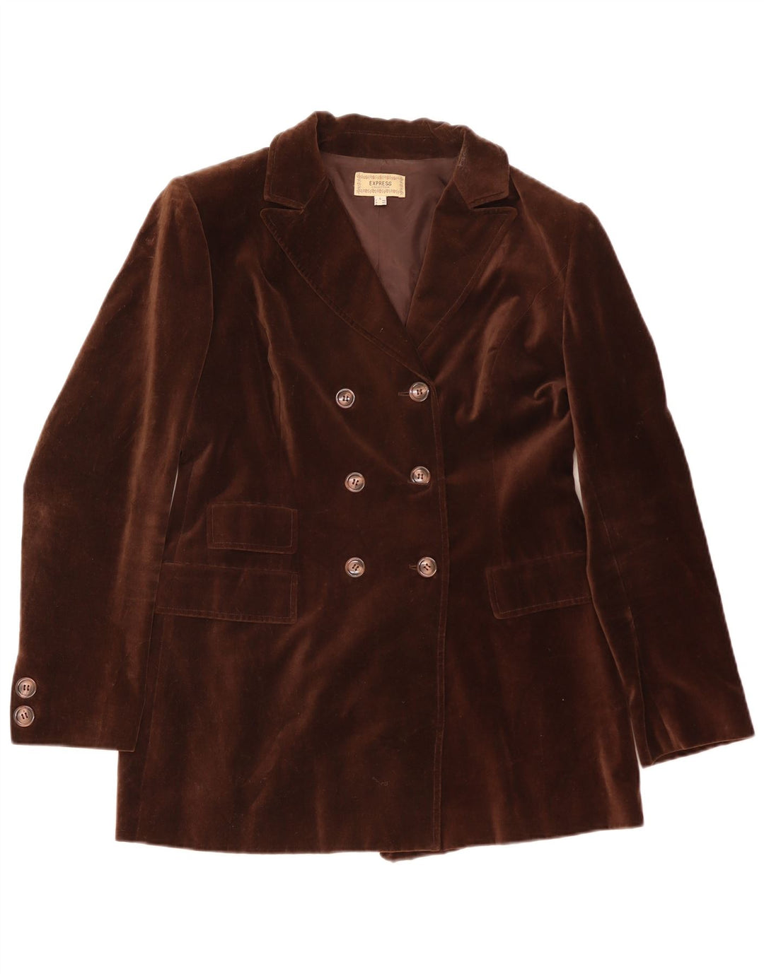 Express Chaqueta Blazer de Terciopelo con Doble Botonadura para Mujer UK 40 Grande Marrón