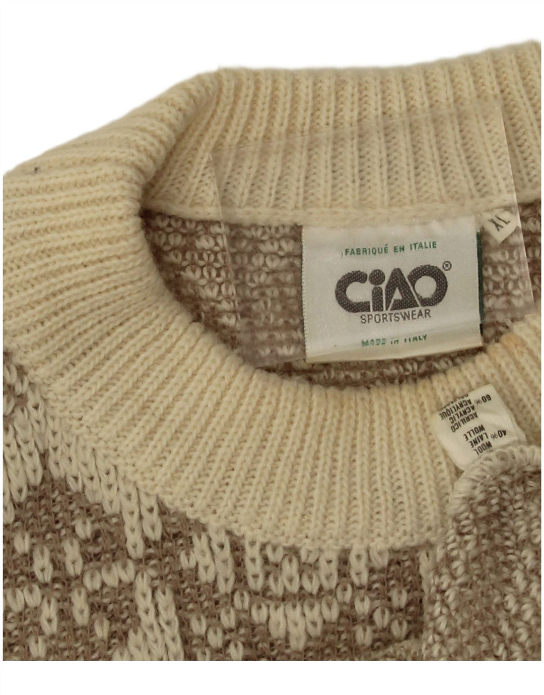 Ciao Hombre Jersey De Cuello Redondo Jersey XL Lana Geométrica Beige