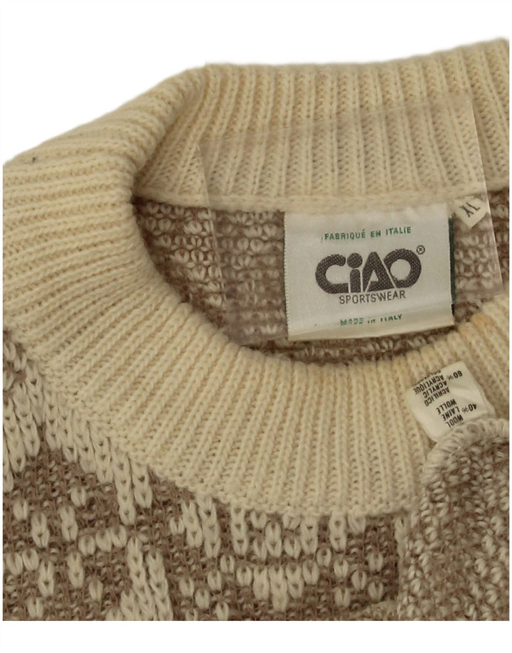 Ciao Hombre Jersey De Cuello Redondo Jersey XL Lana Geométrica Beige