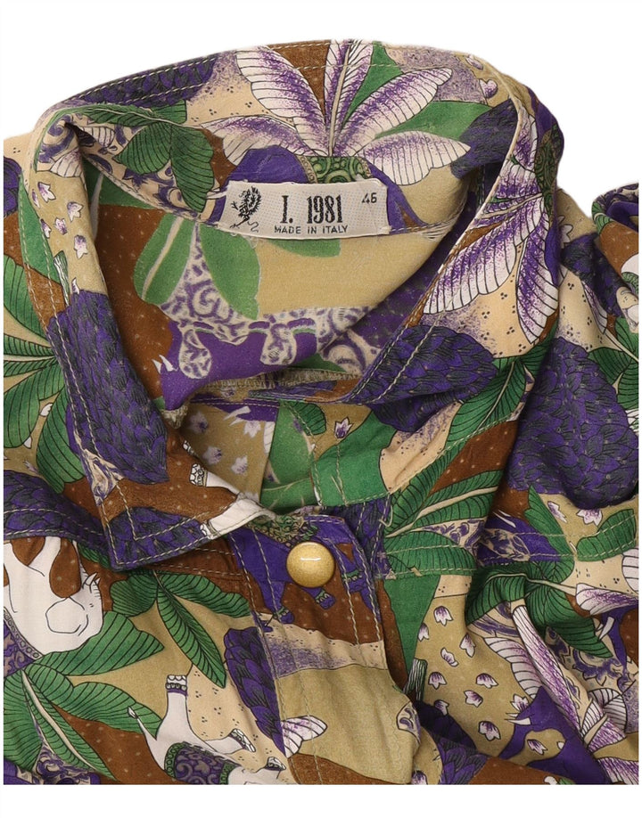 Vintage mujer manga corta camisa blusa IT 46 grande multicolor