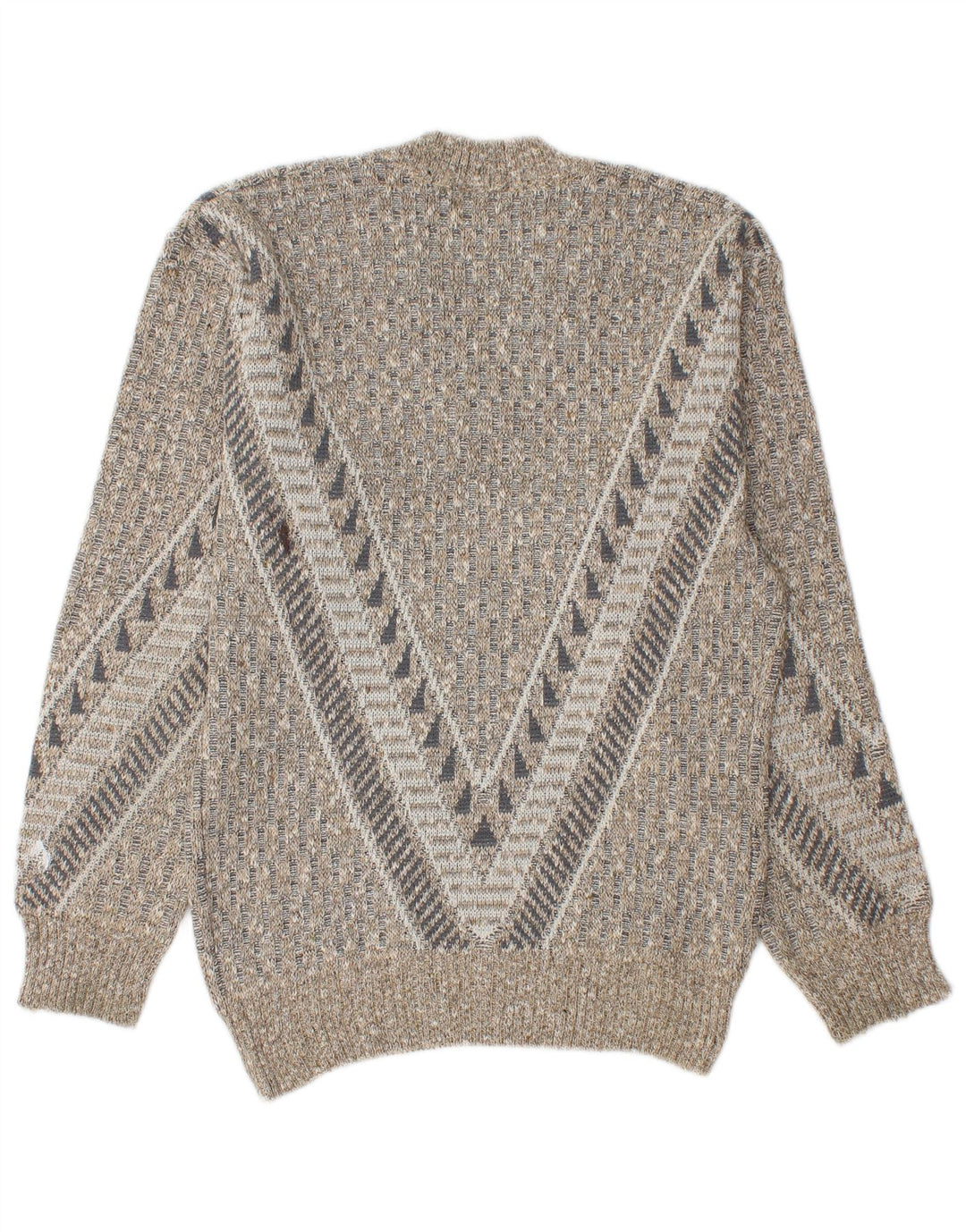 Vintage hombres V-cuello jumper suéter pequeño gris geométrico
