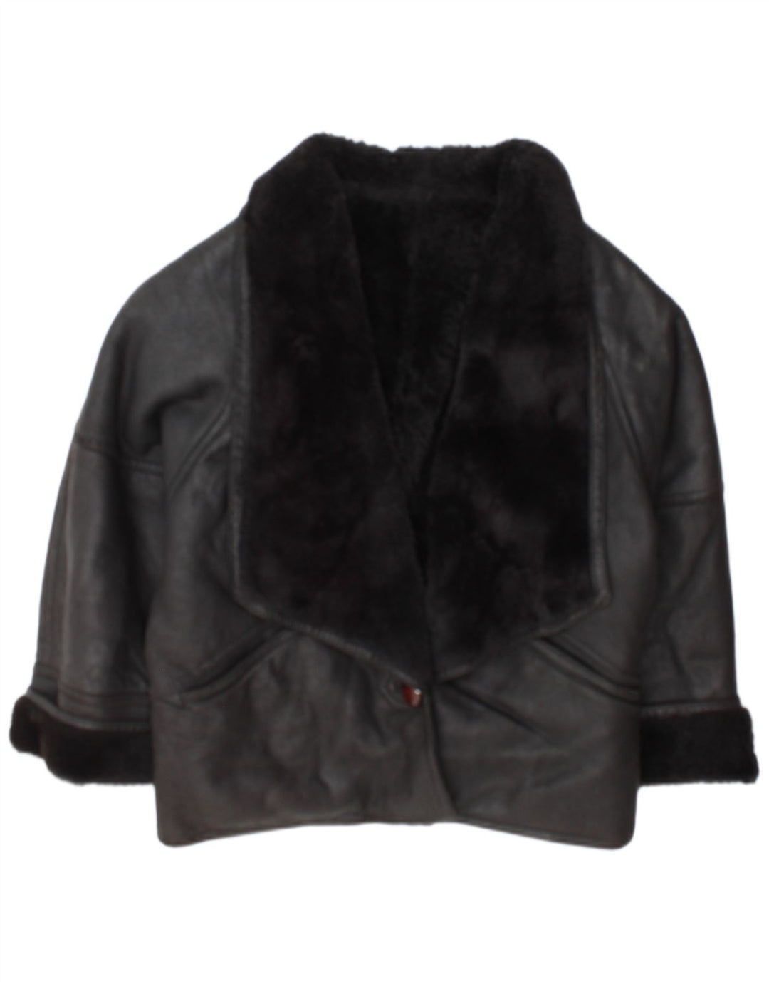 Vintage mujer shearling chaqueta IT 46 grande negro shearling