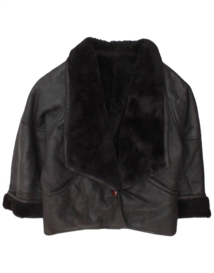 Vintage mujer shearling chaqueta IT 46 grande negro shearling