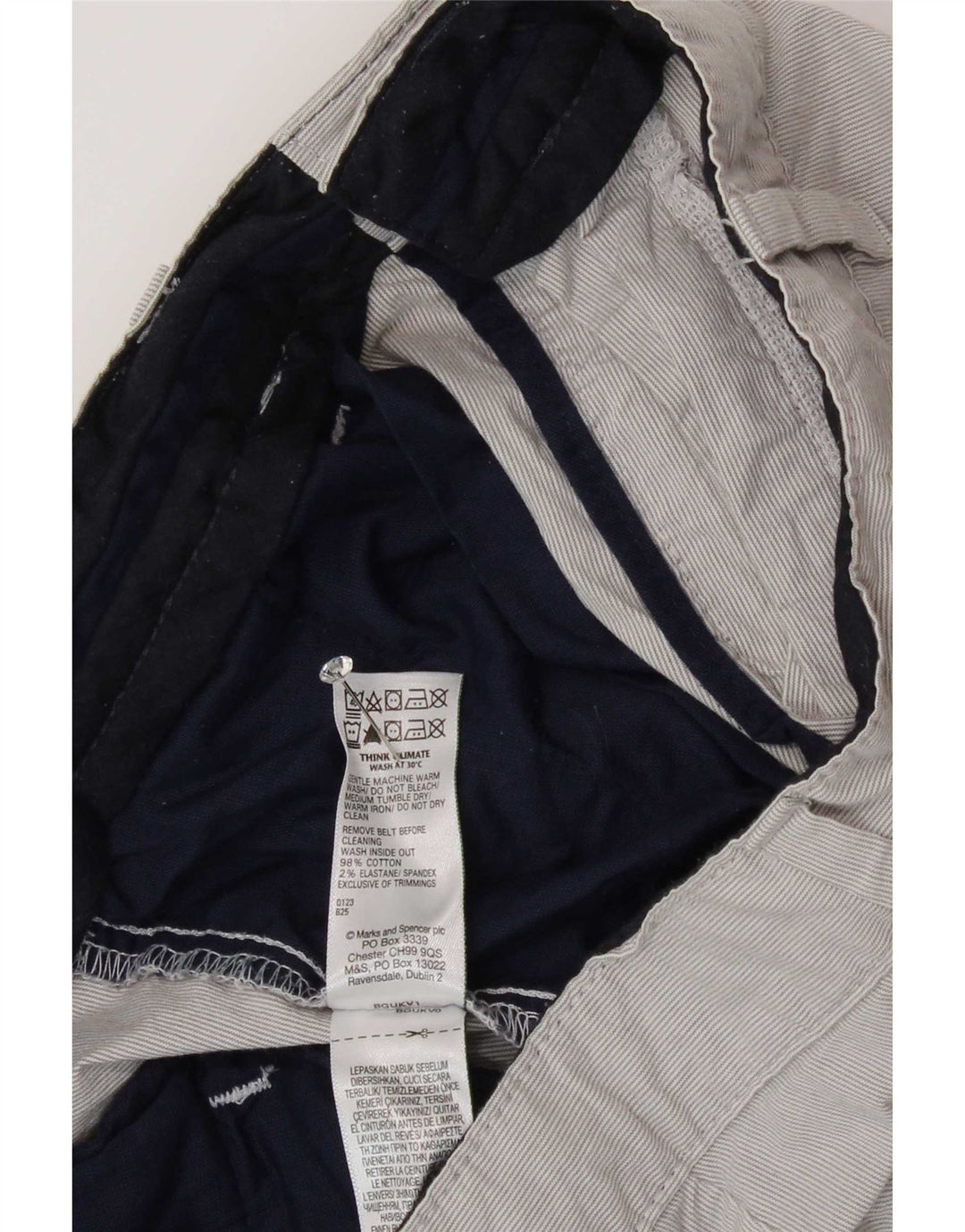 Marks & Spencer Pantalones cortos chinos para hombre W32 Algodón a rayas gris medio