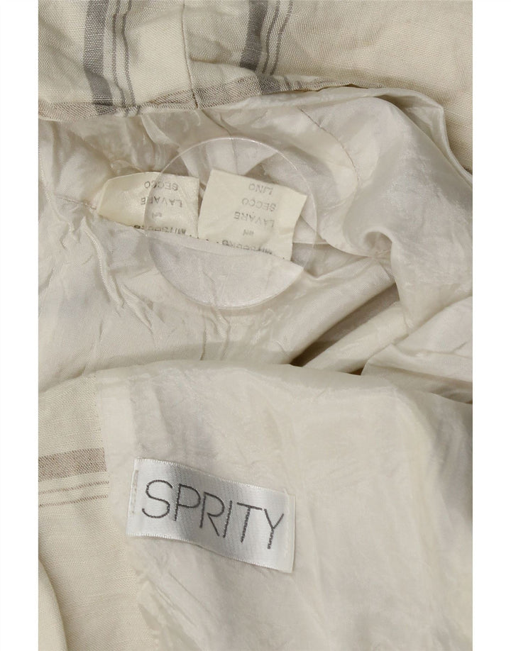 Vintage mujer 1 botón Blazer chaqueta Reino Unido 14 medio beige comprobar lino