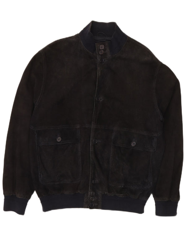 VINTAGE Chaqueta bomber de ante para hombre IT 52 XL Cuero azul marino