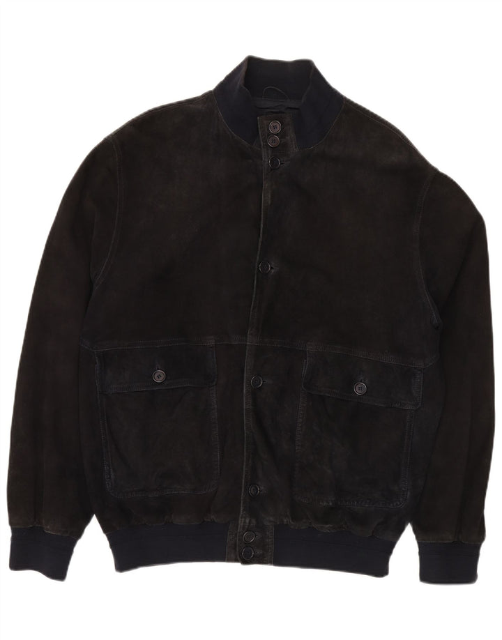 VINTAGE Chaqueta bomber de ante para hombre IT 52 XL Cuero azul marino