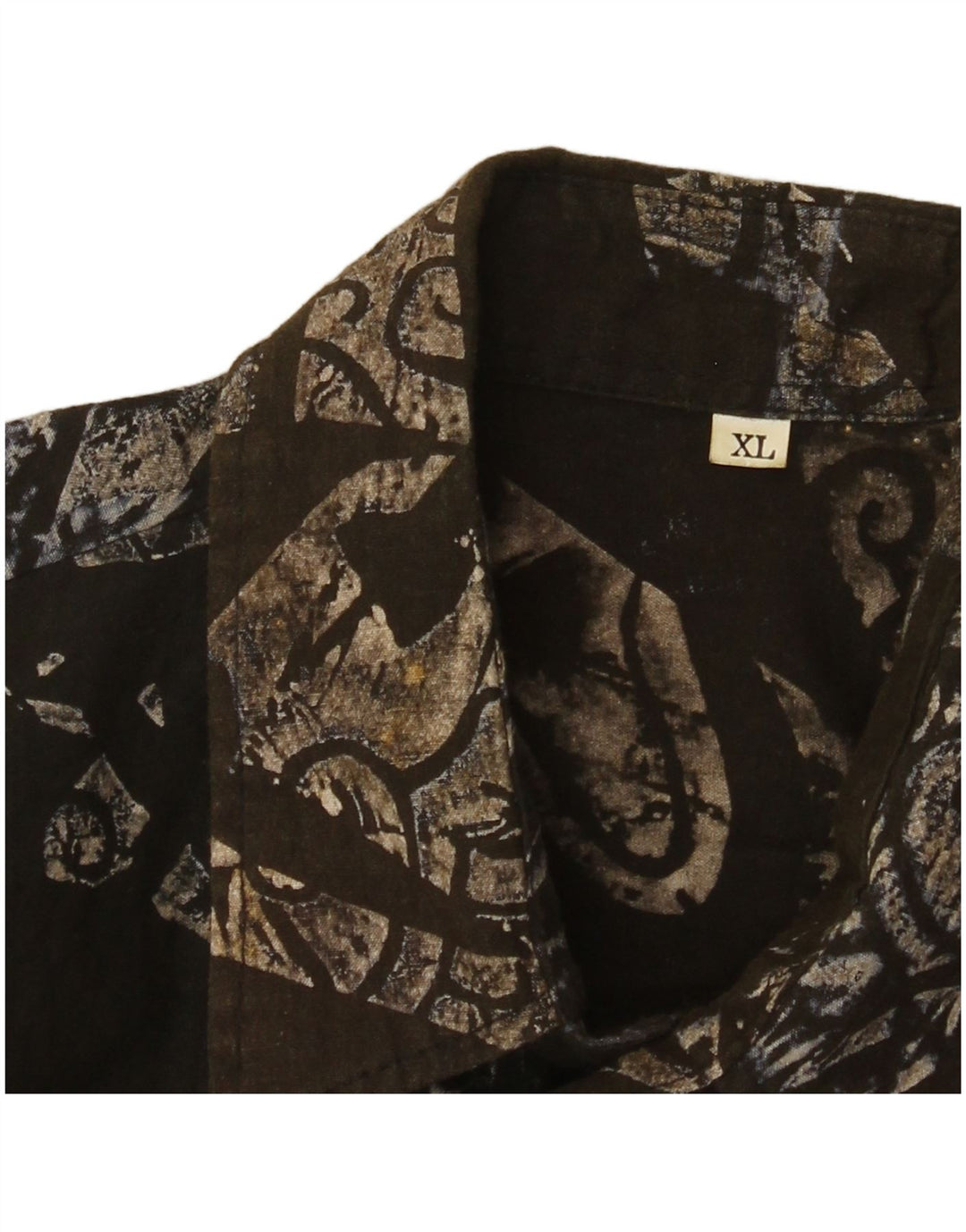 Camisa de manga corta con patrón abstracto vintage para hombre XL Caqui