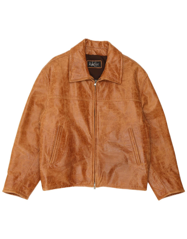 VINTAGE Chaqueta de cuero holgada para hombre Reino Unido 38 Cuero marrón medio