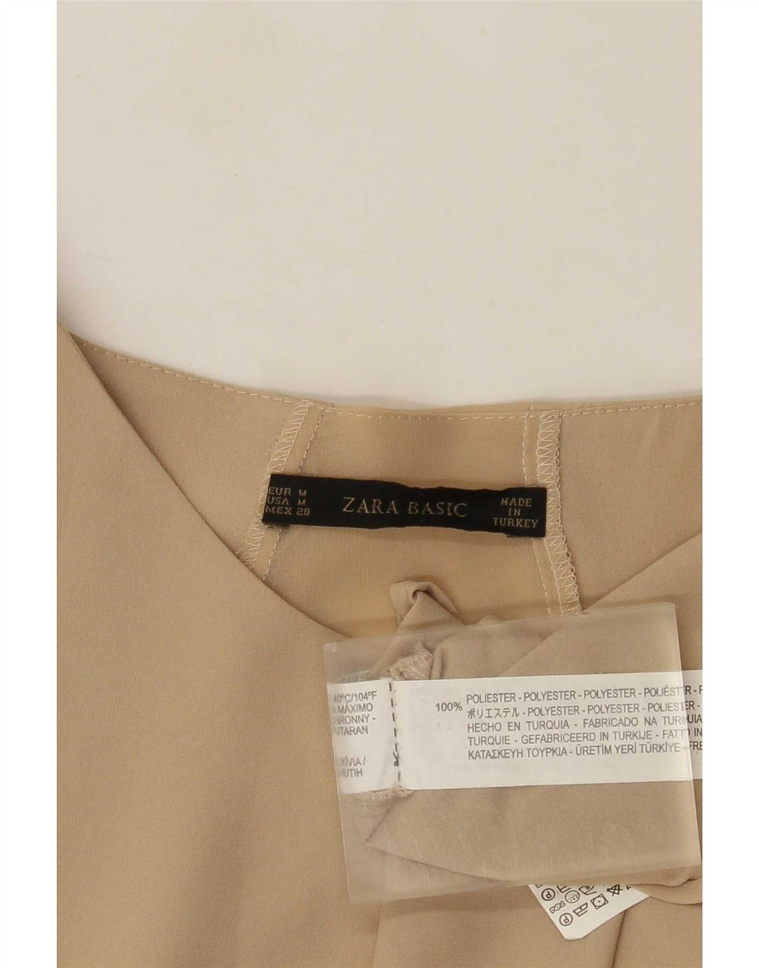 Zara Mujer Blusa Manga Larga Top UK 44 Poliéster Beige Medio