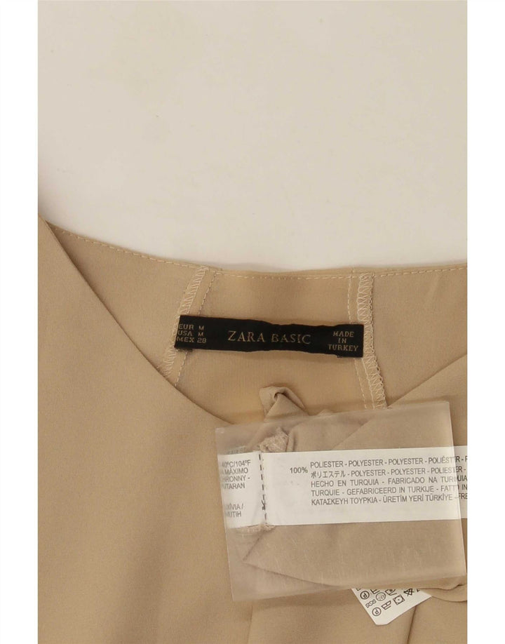 Zara Mujer Blusa Manga Larga Top UK 44 Poliéster Beige Medio