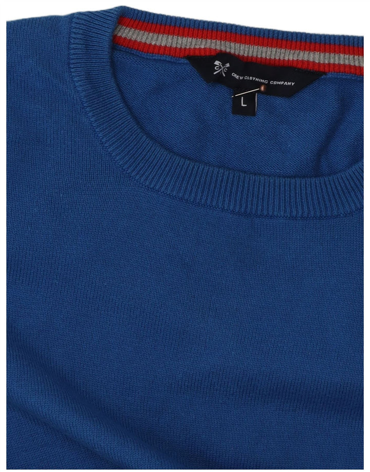 CREW CLOTHING Suéter tipo jersey con cuello redondo para hombre, talla grande, azul