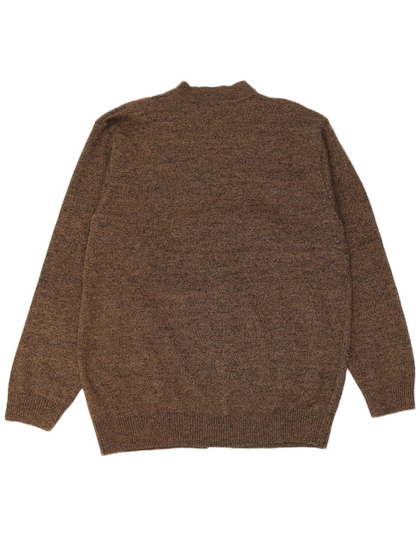 Vintage Mens Cardigan Suéter 3XL Caqui Moteado Poliacrílico