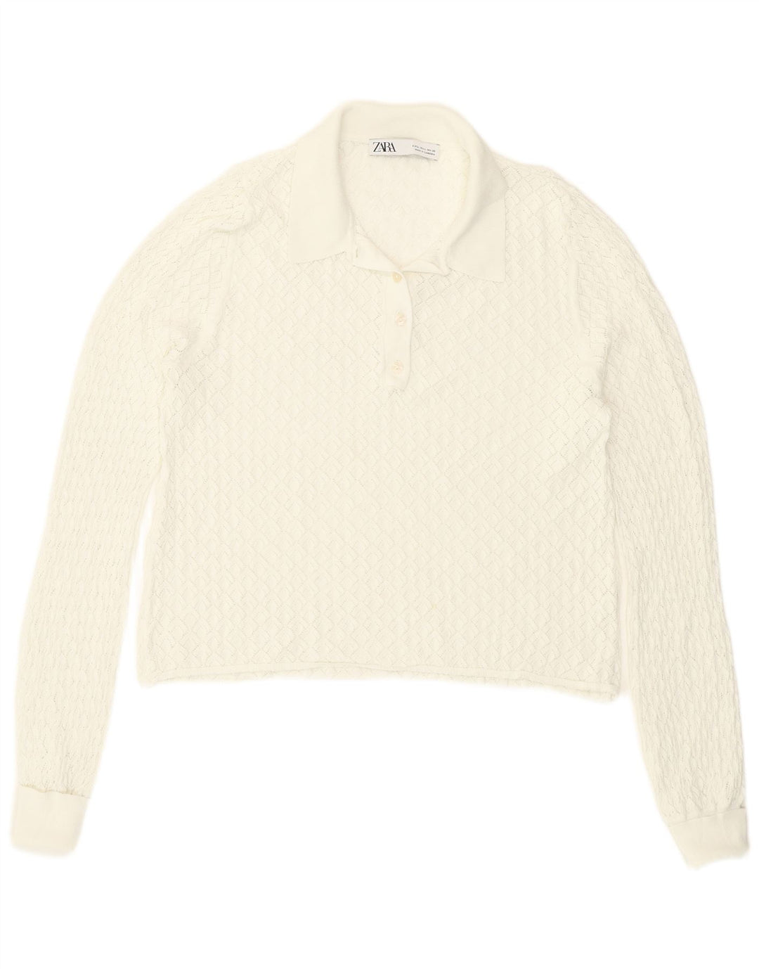 Zara Mujer Top Corto Transparente Manga Larga UK 40 Grande Blanco