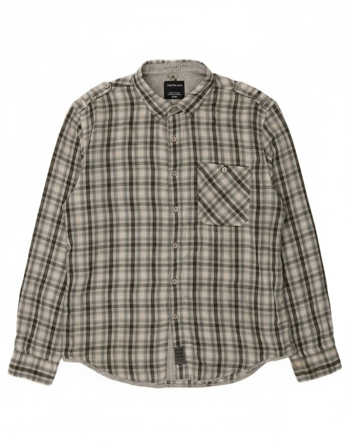 Calvin Klein Jeans Camisa militar para hombre XL Algodón a cuadros gris