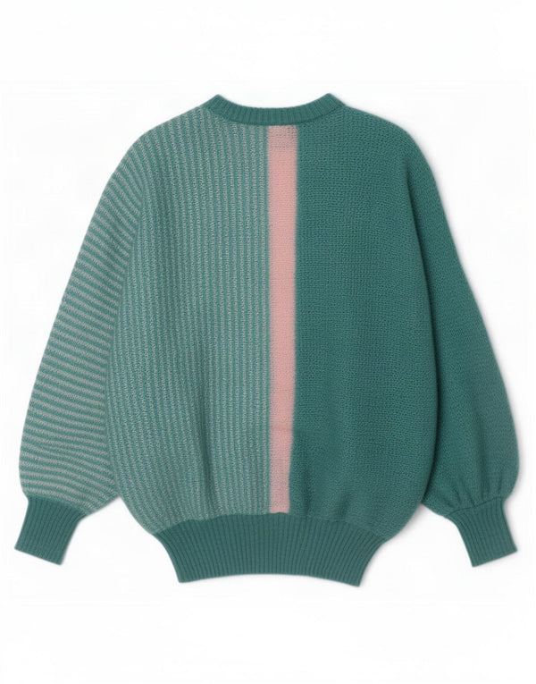 Vintage mujer cuello redondo jersey suéter Reino Unido 18 XL bloque de color turquesa