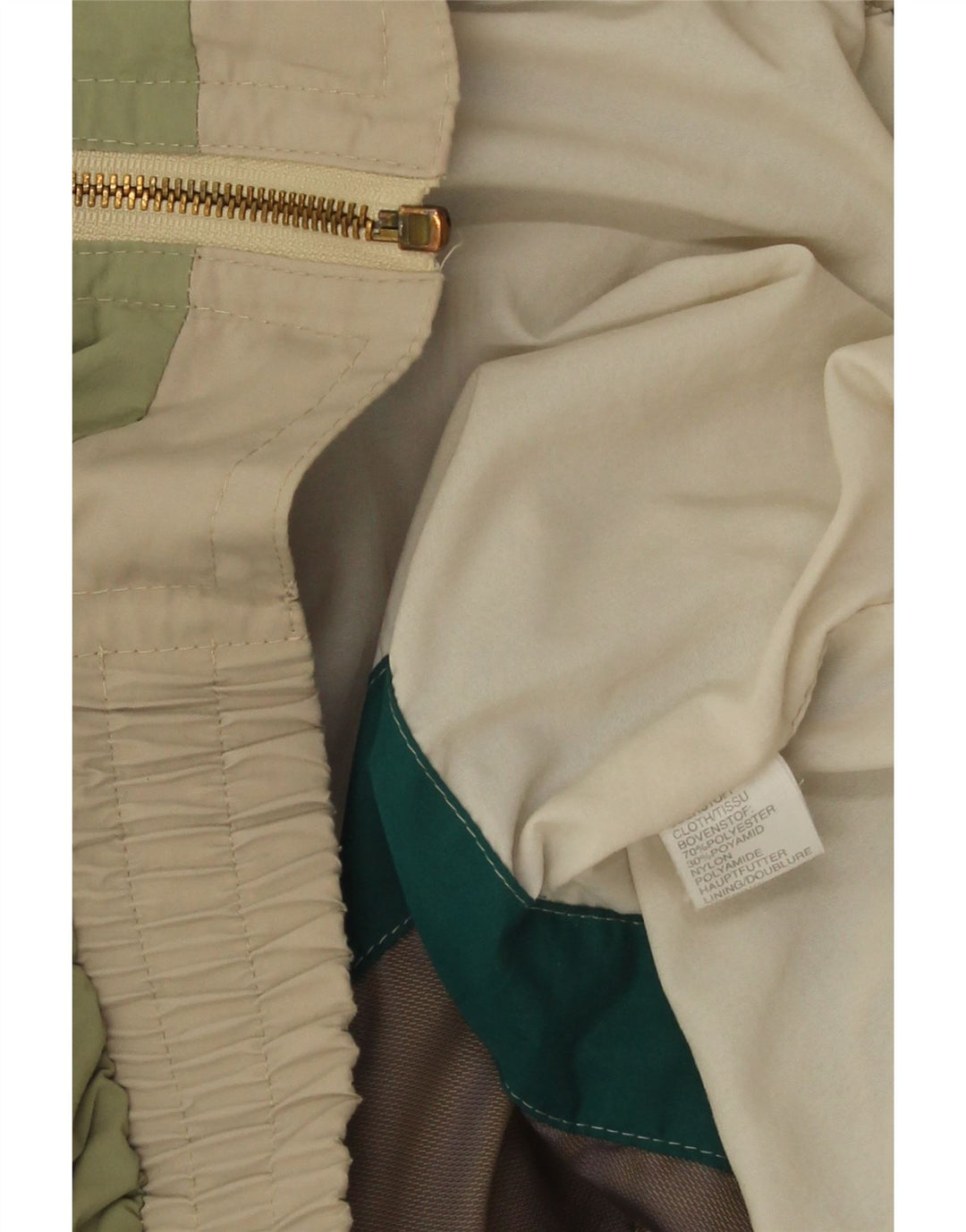 Vintage mujer chaqueta de lluvia Reino Unido 18 XL beige colorblock poliéster