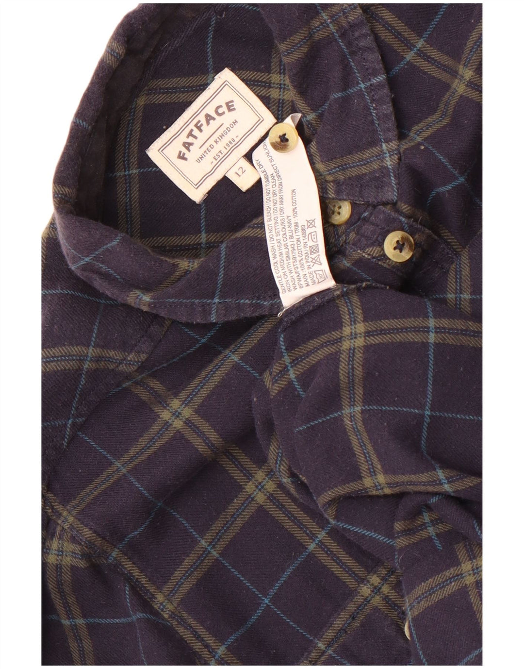 Camisa de franela para mujer Fat Face UK 40 Medium Azul marino Cuadros Algodón