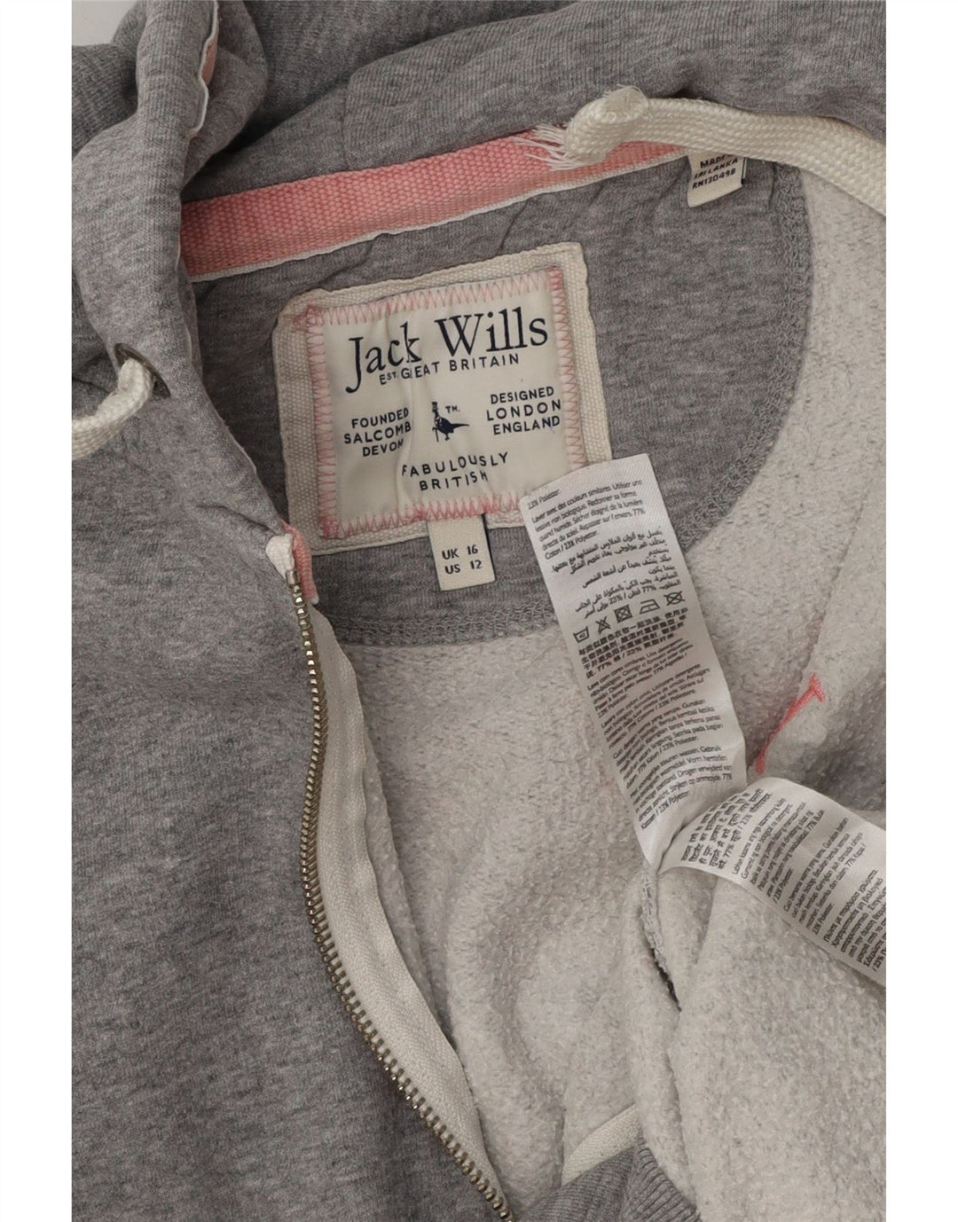 Jack Wills Suéter con capucha y cremallera extragrande para mujer, talla grande, gris, Reino Unido 40