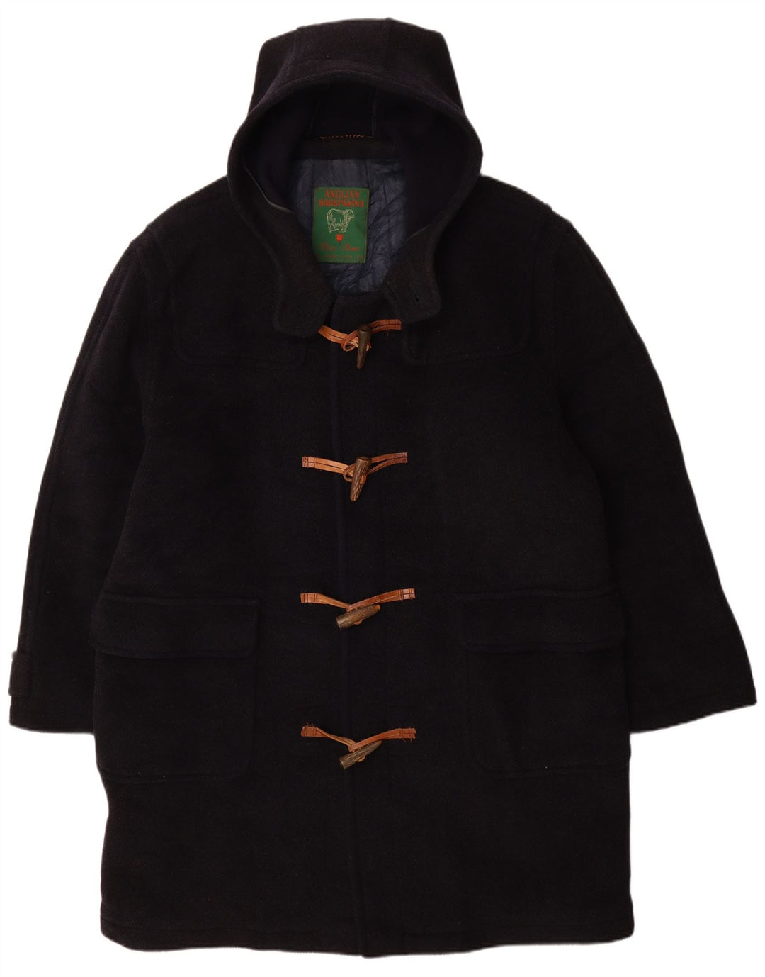 Vintage hombres con capucha Duffle abrigo Reino Unido 42 XL lana azul marino