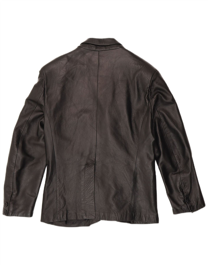 BARONE Chaqueta tipo blazer de cuero con 3 botones para hombre IT 48 Cuero negro mediano