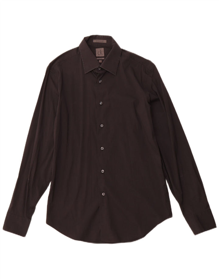 CALVIN KLEIN Camisa Slim Fit para hombre Talla 39 15 1/2 Mediana Negro Algodón