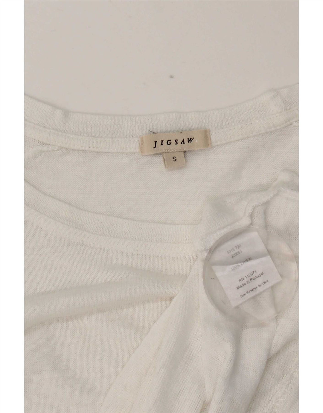 Jigsaw Mujer Top Manga 3/4 UK 10 Small White Linen