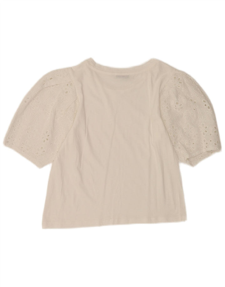 Zara Mujer Crop Blusa Top UK 10 Small Blanco