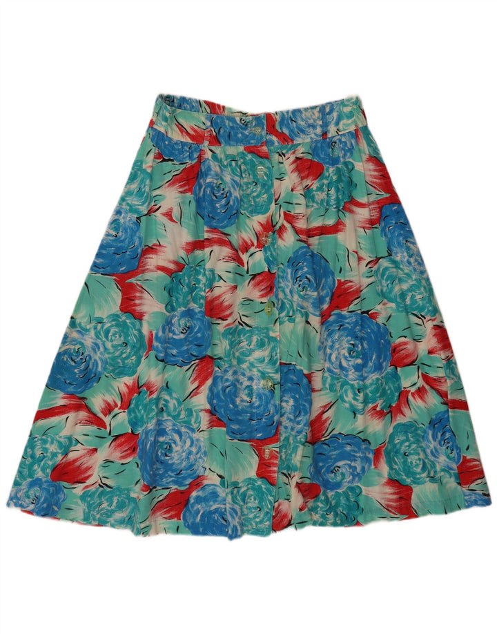 VINTAGE Womens Flared Skirt W30 Medium Turquoise Floral