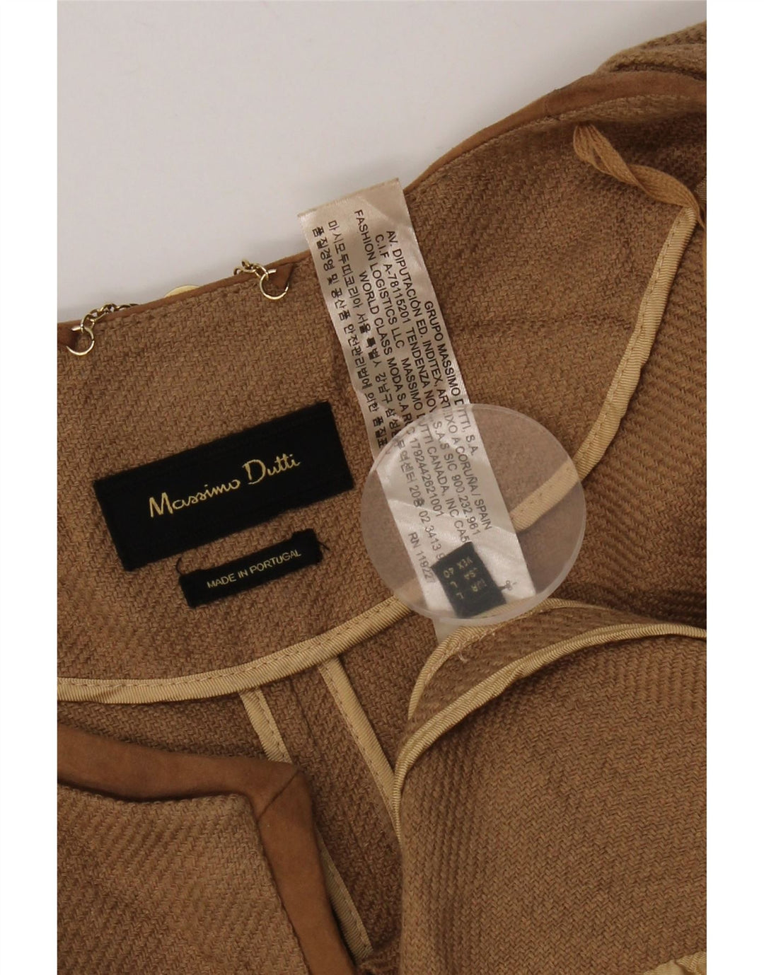 Massimo Dutti Chaqueta Americana Abierta Manga 3/4 para Mujer UK 46 Large Lino Marrón