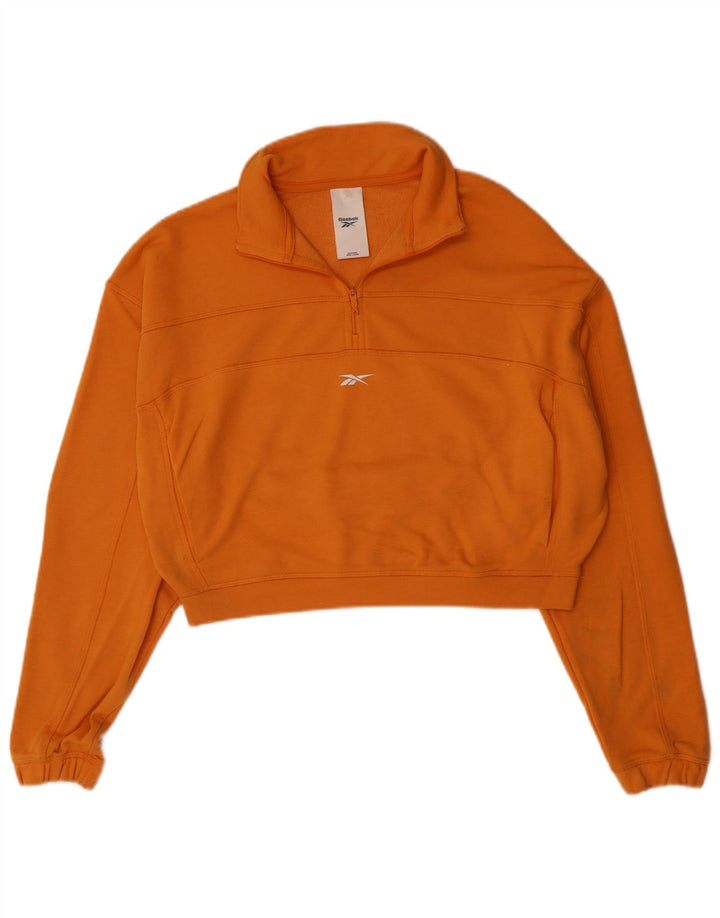 REEBOK Sudadera corta con cuello y cremallera para mujer UK 40 Mediano Naranja