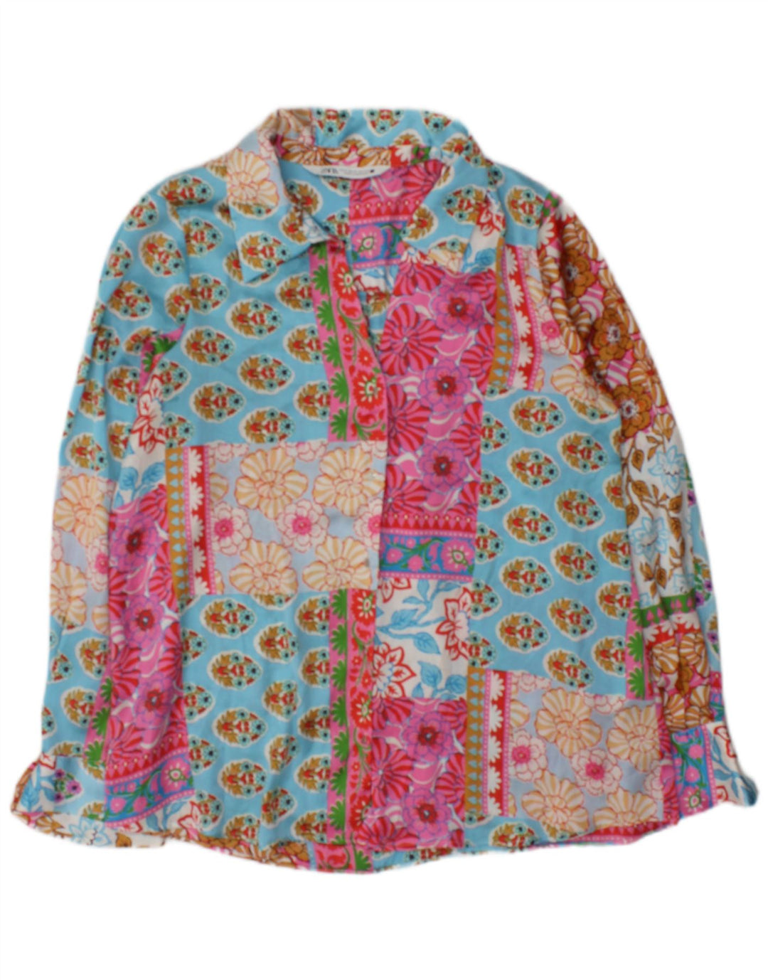 Zara Blusa de Manga Larga para Mujer Top UK 44 Medium Multicolor Patchwork